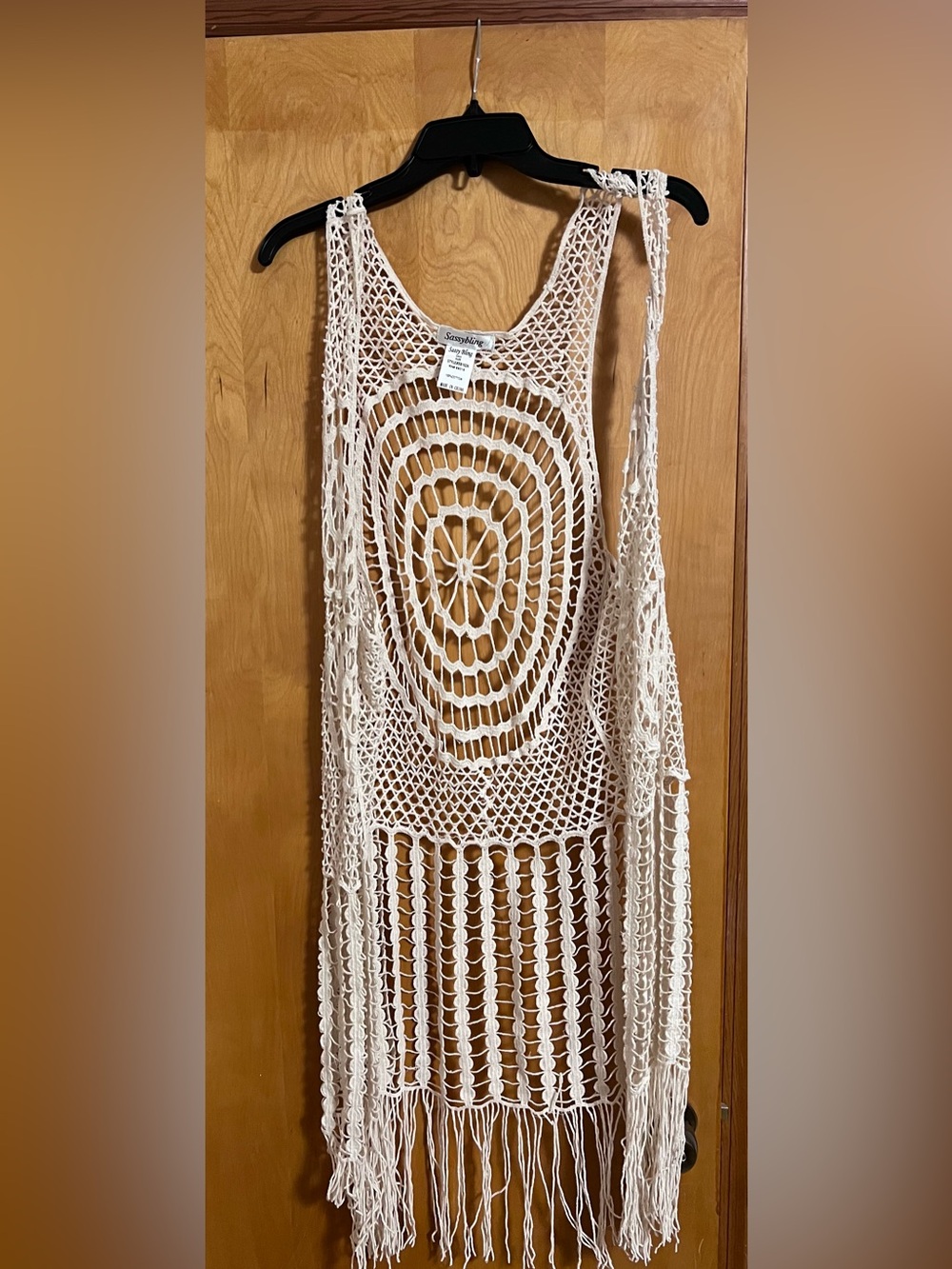 Crochet Fringe Openwork Beach Cover-Up Vest - Cream